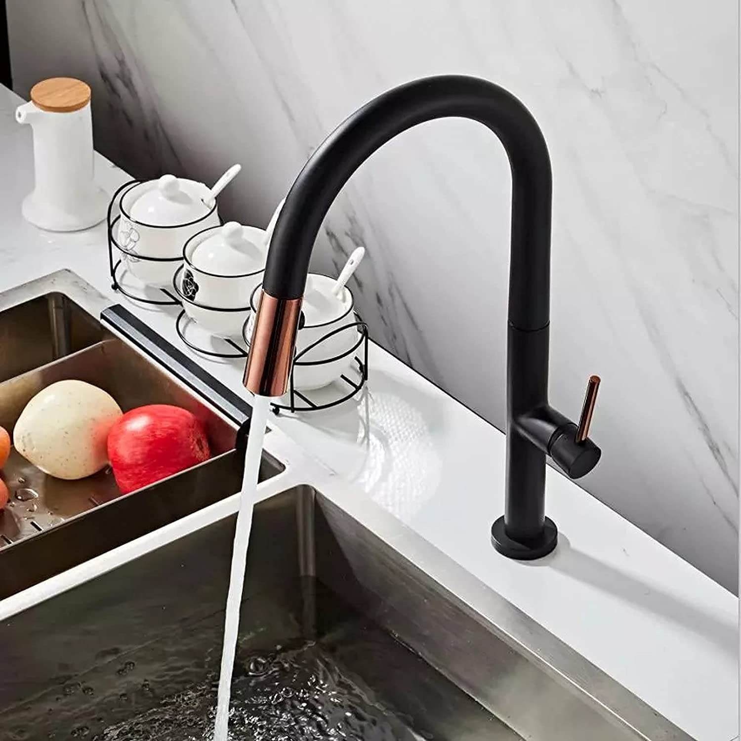 Grifos, Grifo de Cocina, Grifo de Fregadero de 360 Grados, Grifo Mezclador de Cocina de Agua fría y Caliente, Grifo Mezclador de Cocina extraíble, Negro