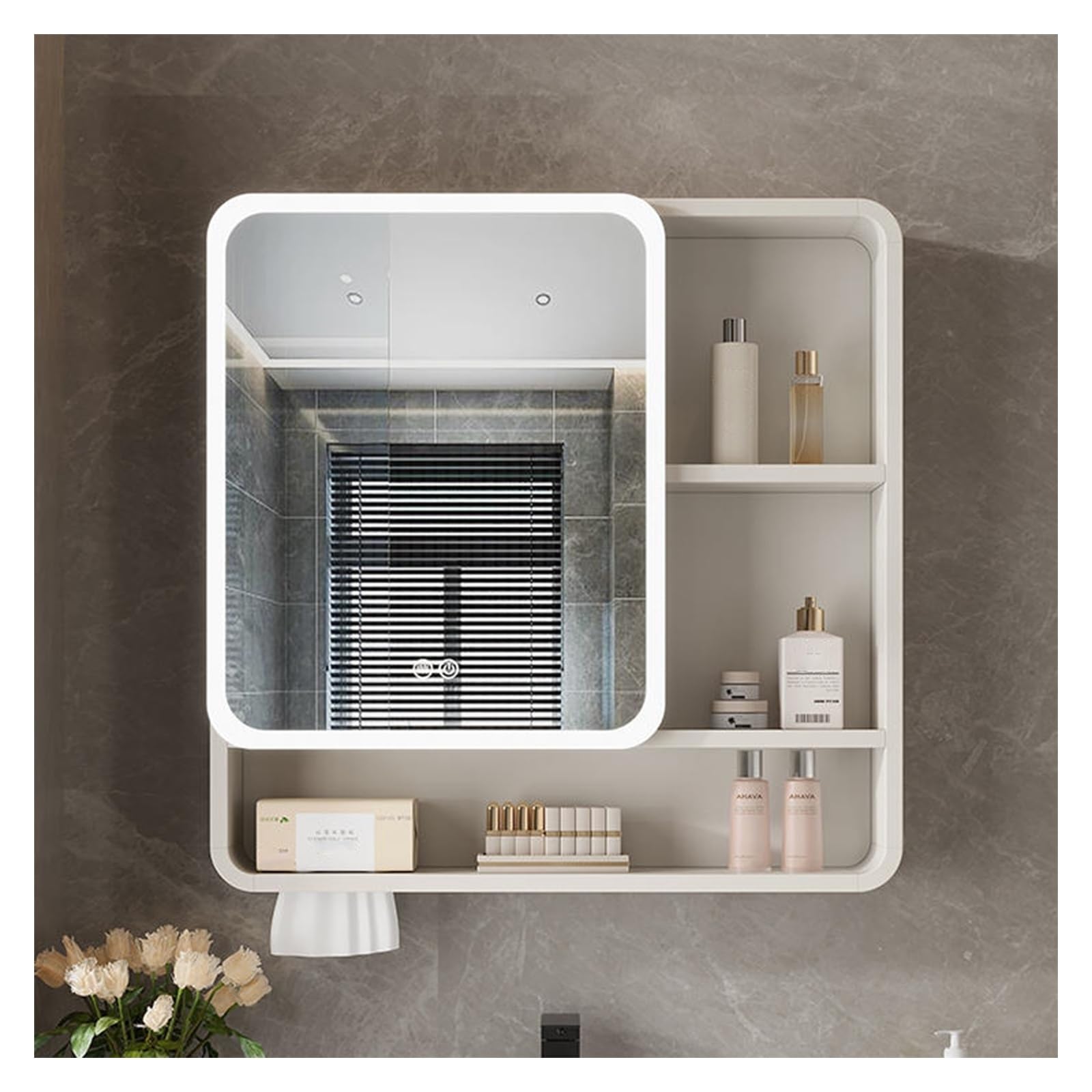 Darmario espejo baño con luz,Mueble baño con espejo,Armario de pared para bañocon antivaho,Espejo de baño con marco de aluminio con almacenamiento,Organizador de botiquín para lavadero y cocina(80X70X