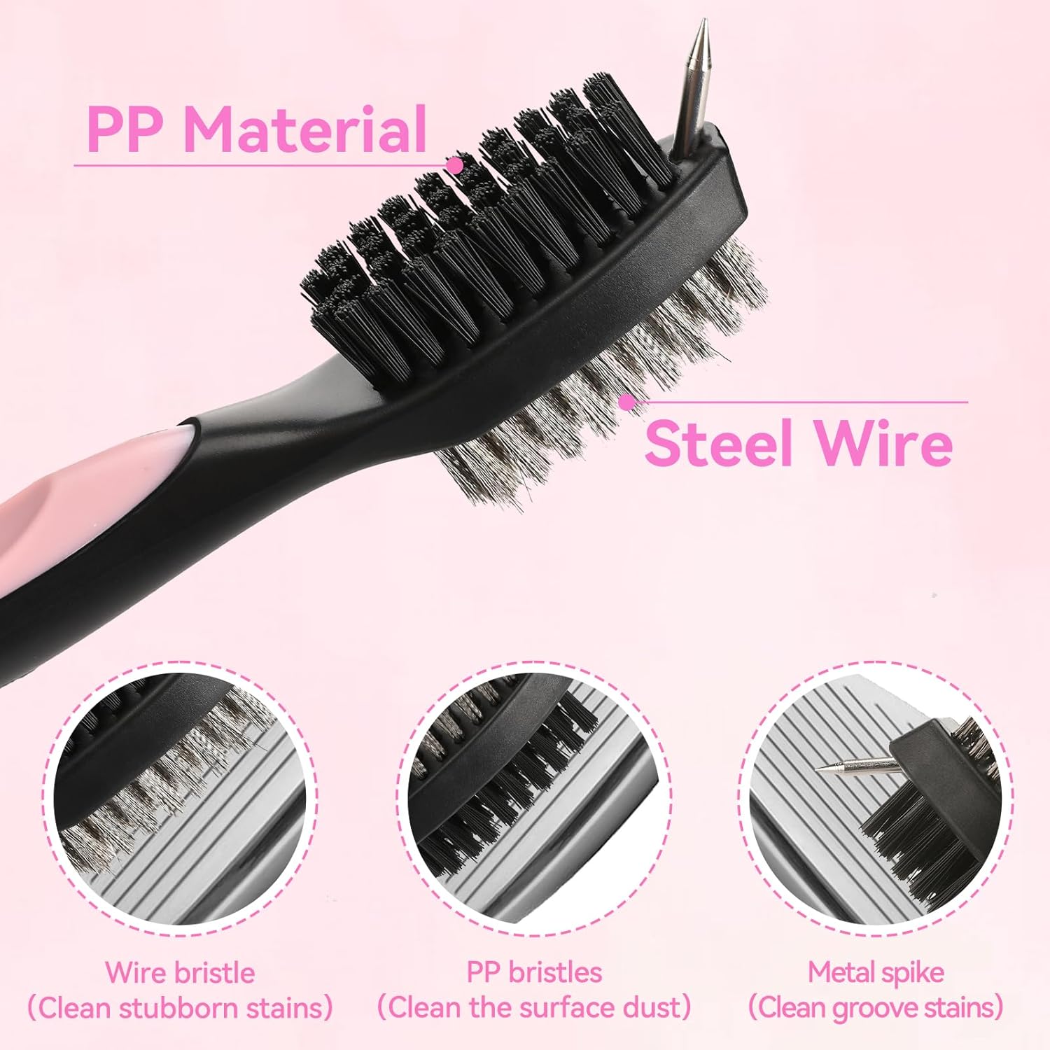 Aulock Golf Towel and Brush Set, Microfiber Towels for Golf Bags, Women Cleaning Kit with Ball Marker Golf Divot Tool Brush, Pink - Image 4