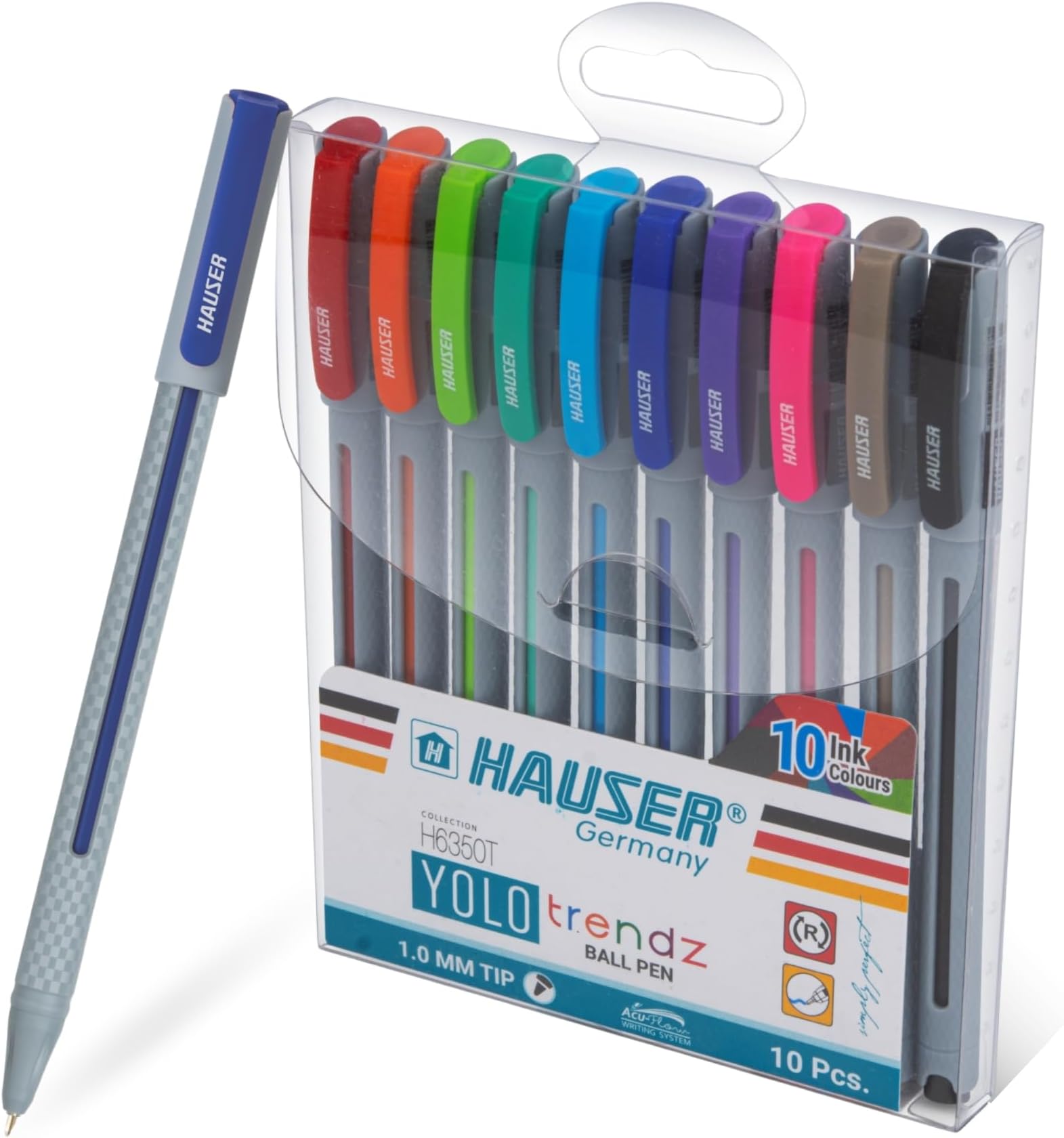 Yolo Trendz Ballpoint Pens, 10 Vibrant Colors for Creative Expression, 1.0 mm Tip - Smooth Writing, Carbon Fiber Finish, Pocket Clip