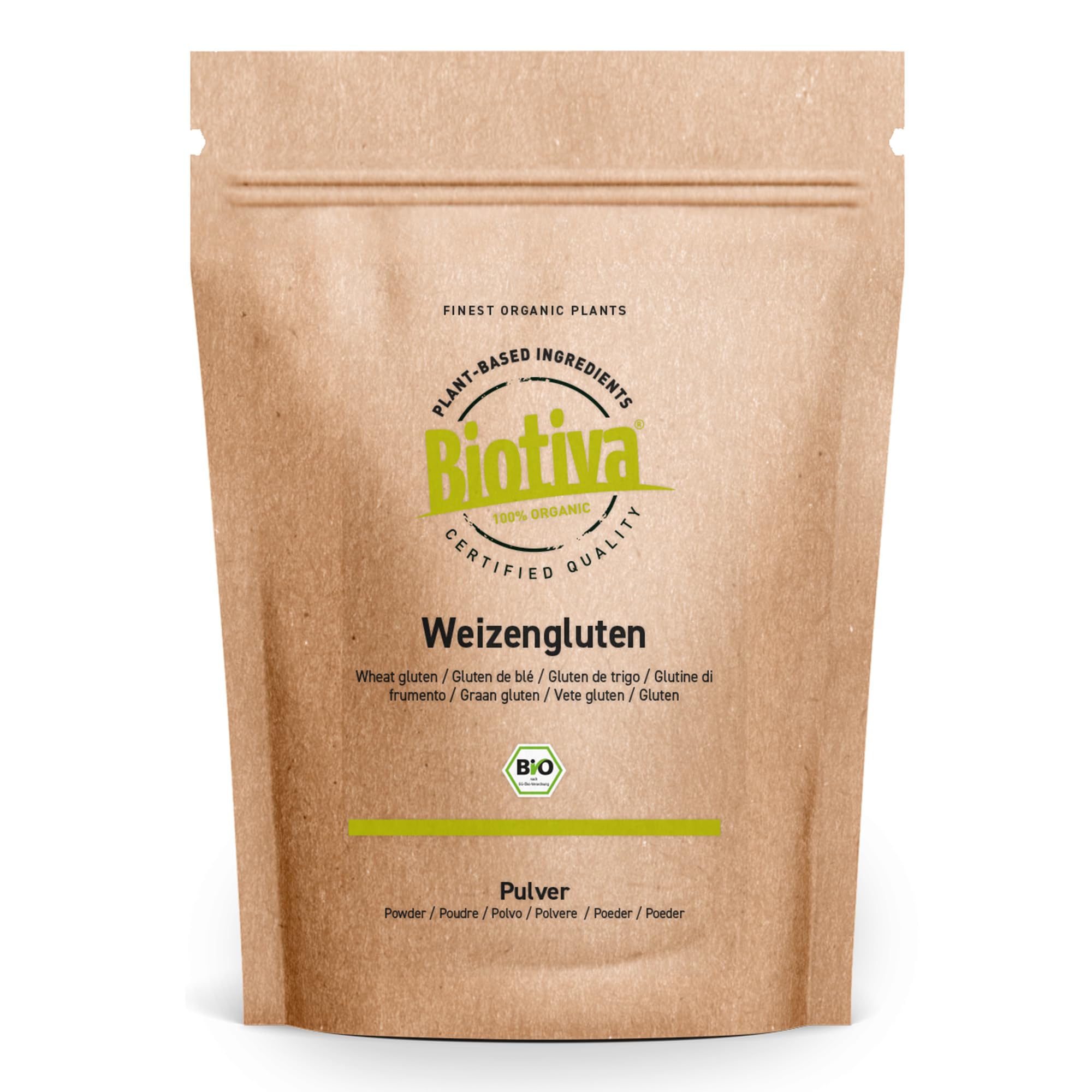 Glutine di grano Biologico 1kg | Confezione in stock | Contiene proteine | Imbottigliato e testato in Germania | Biotiva