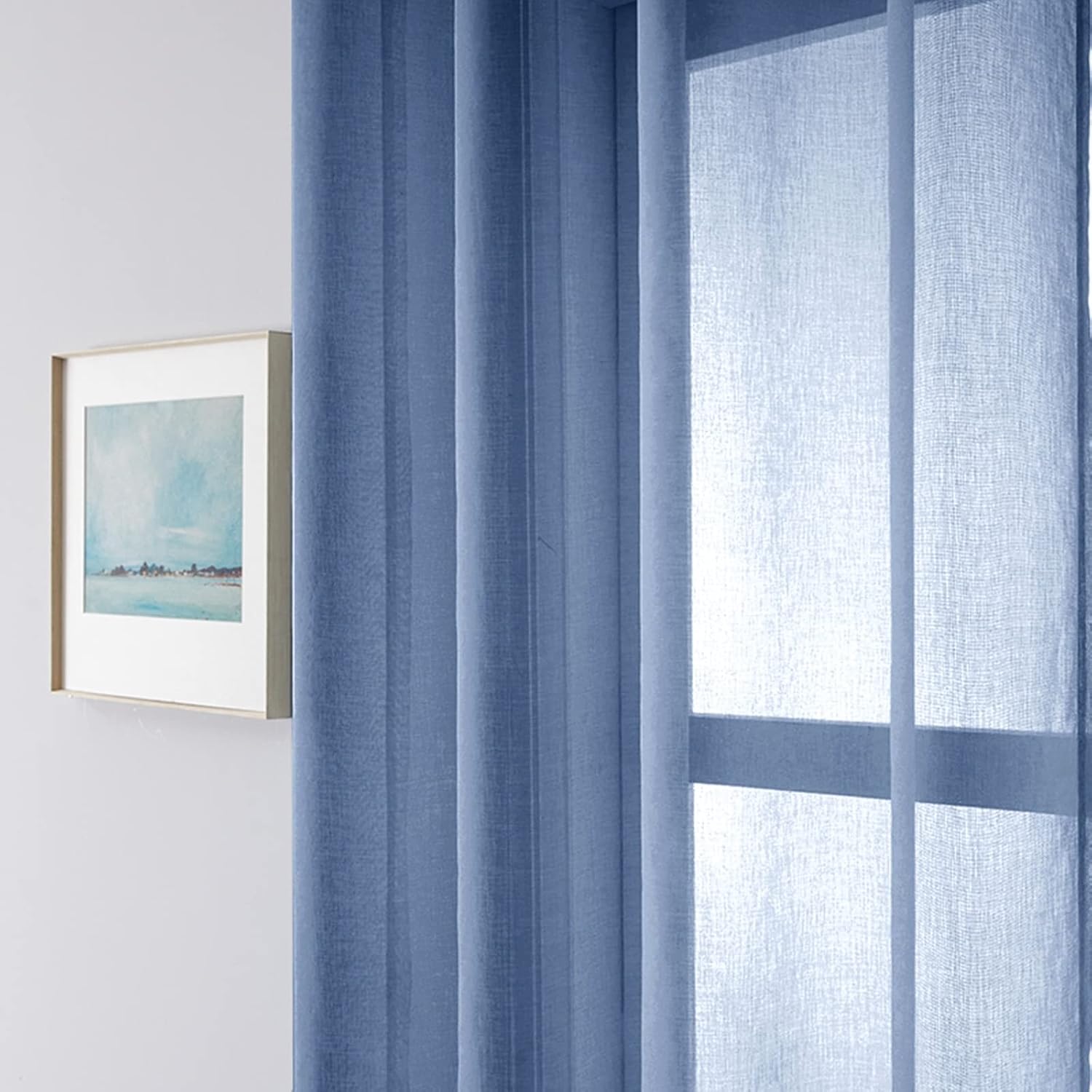 Daesar Decorative Curtains for Living Room 2 Panels, Sheer Voile Curtain Eyelets Polyester Grey Blue Solid Color Blackout Curtain Bedroom 52" W x 63" L