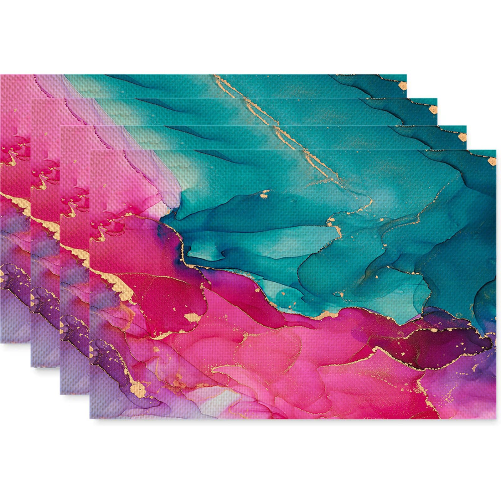 Mantel Individual Plastico Rosa Verde Juego de 6 Salvamanteles Individuales PVC,Mantel Individual, Resistentes al Calor Antideslizante,45x30cm para Cocina, Manteles Antimanchas