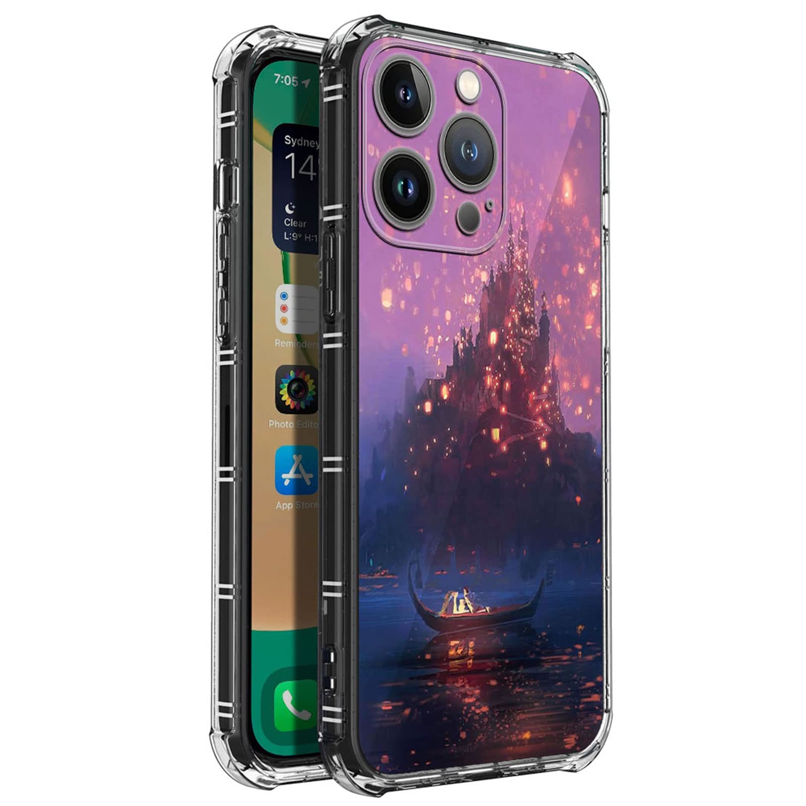 Compatible with iPhone 14 Pro Max Case,Clear The Boat Under Kong Ming Lantern Pattern Design Plastic TPU Bumper Protective Case for Apple The Boat Under The Kong Ming Lantern/clear