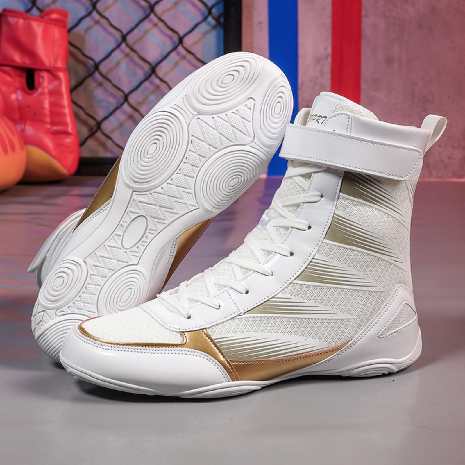 Hixingo Chaussures de Lutte pour Homme Femme 39-45, Chaussures de Boxe avec Antidérapantes Semelles en Caoutchouc Légère et Respirantes pour Boxe, Kickboxing, Lutte