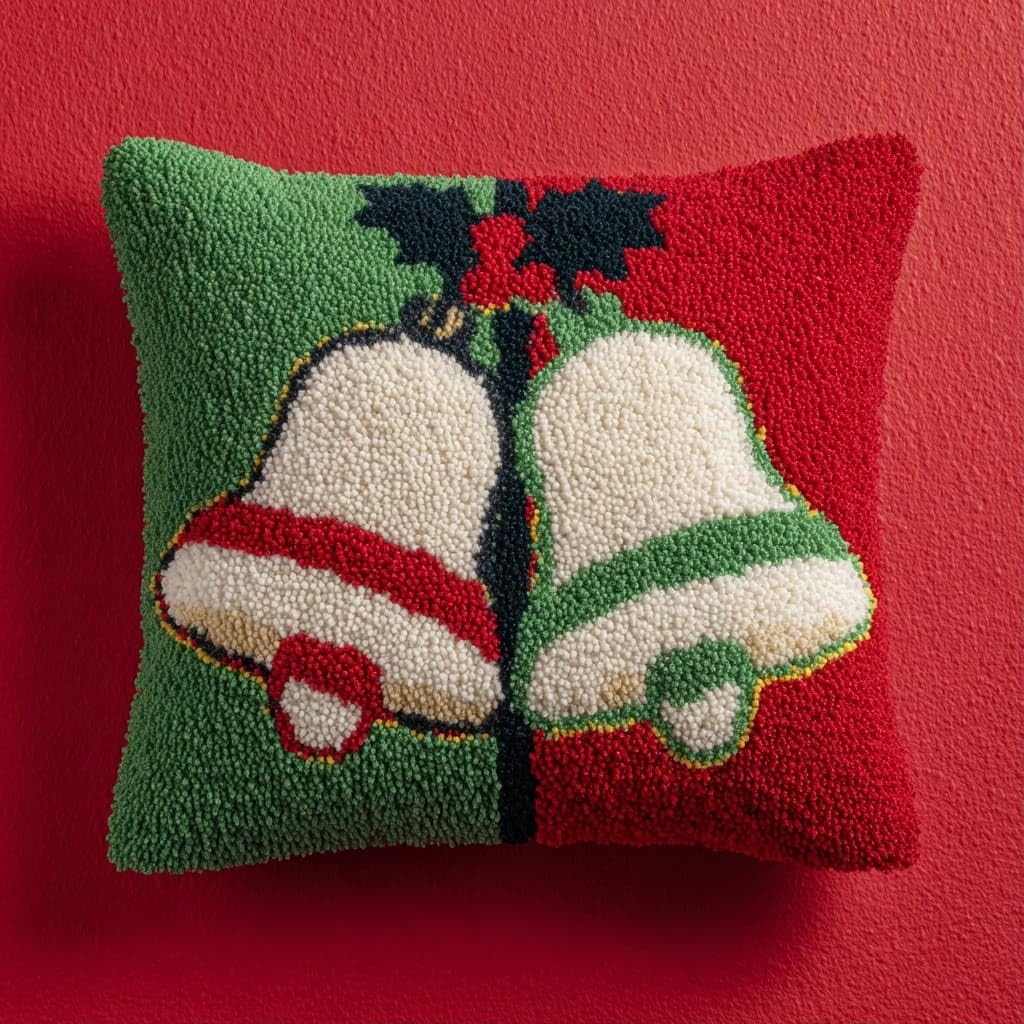 WallustrioaW Latch Hook Pillowcase Embroidery Kit,Christmas Bells