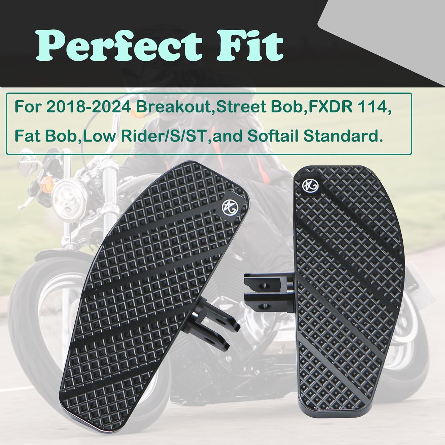 8.0“ Black Mini Footboards for Harley Davidson 2018-2024 FX Softail Breakout, Street Bob, FXDR 114, Fat Bob, Low Rider/S/ST, Softail Standard – Non-Slip Floorboards for Enhanced Comfort