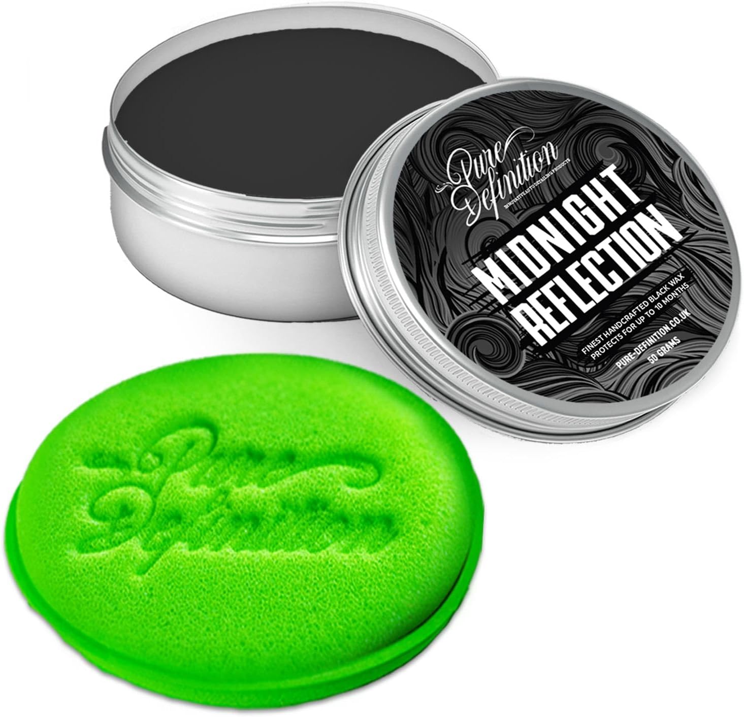 Black Car Wax Kit, Nano Technology Coating With Polymers, For Dark Paintwork Colours, Midnight Reflection 50 Grams - Pure Definition