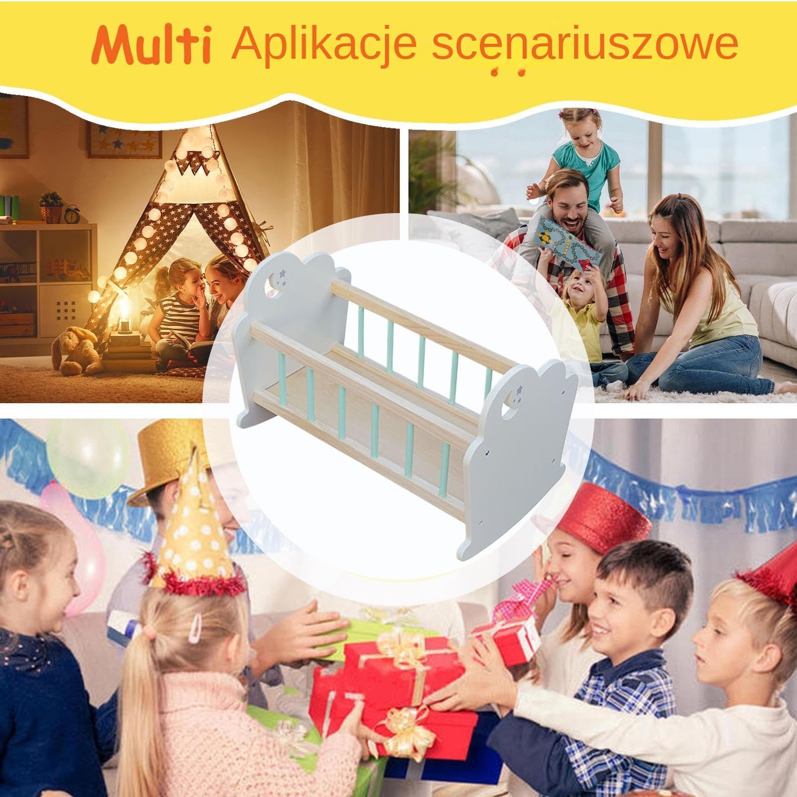 Łóżeczko dla Lalek Drewniane Miniaturowe Łóżko do Spania | Meble Łóżeczkowe Zabawka do Spania dla Dziewczynek Akcesoria do Domku Lalek