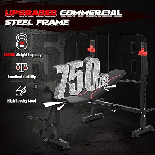 Miniatura 2 de Standard Weight Bench Set for Full Body Workout, Foldable Bench Press with Leg Curl/Extension, Adjustable Workout Bench Set for Home Gym（US Stock）