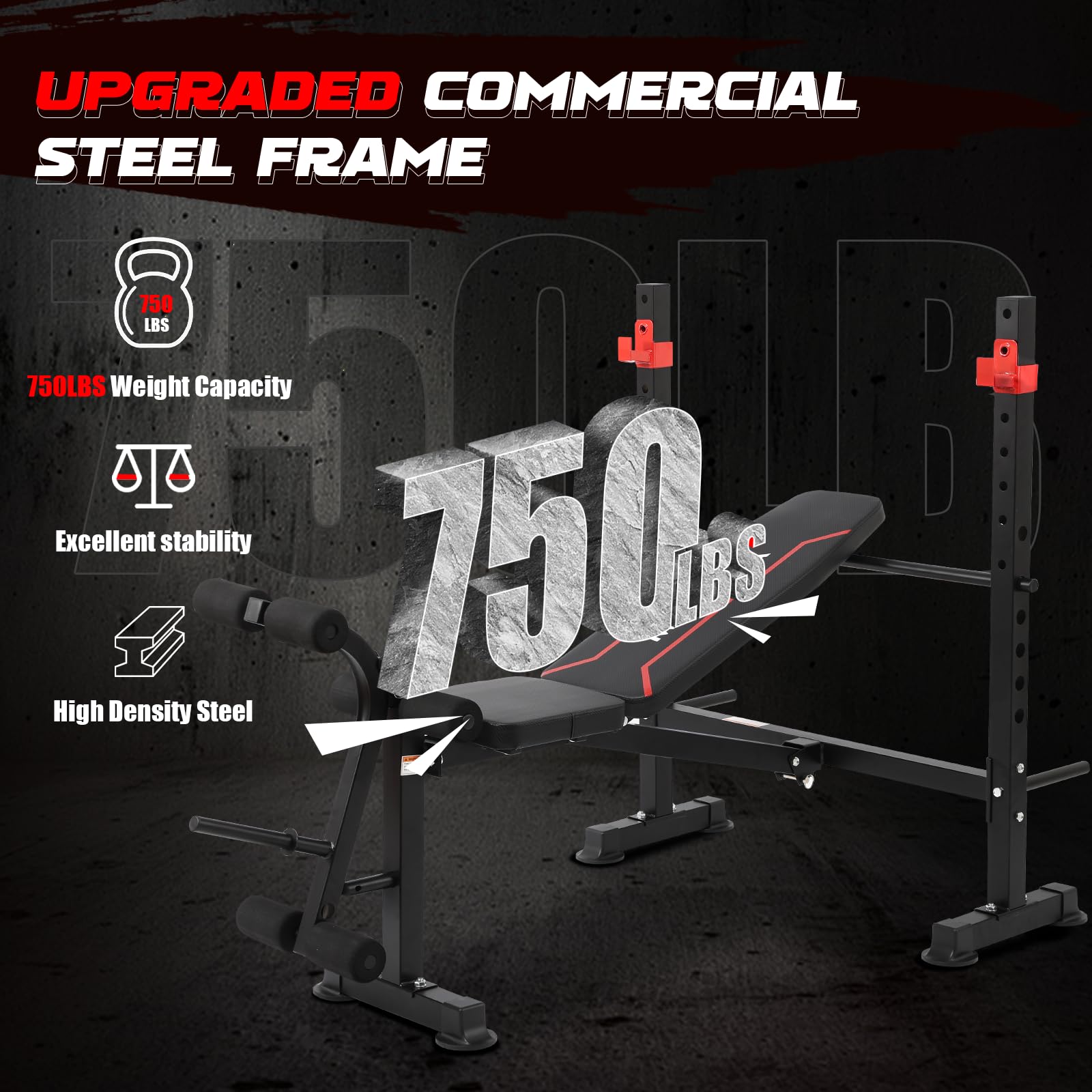 8 IN 1 Standard Weight Bench Set with Leg Extension and Leg Curl, Fast Folding & Adjustable Workout Bench for Home Gym,Adjustable Bench Press with Squat Rack.（US Stock）