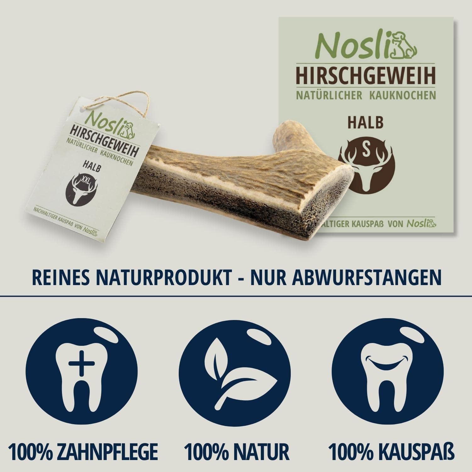 Lot de 3 demi-bois de cerf pour chien - Bâtons de décharge - Os à mâcher - M (50-80 g)