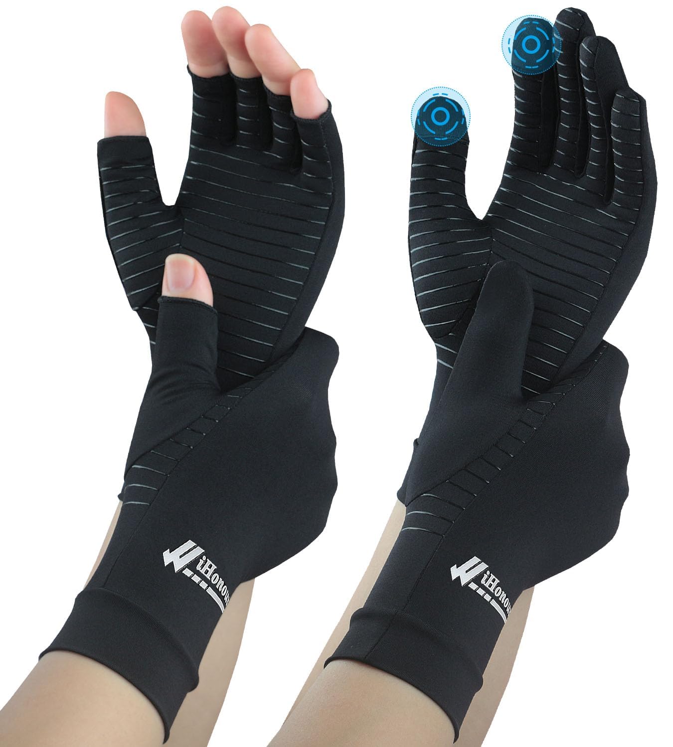 Big Mango Paquete de 2 pares de guantes de cobre para artritis, guantes de compresión para mujeres y hombres, alivian el dolor de la artritis reumatoide, túnel carpiano, hinchazón, soporte diario de