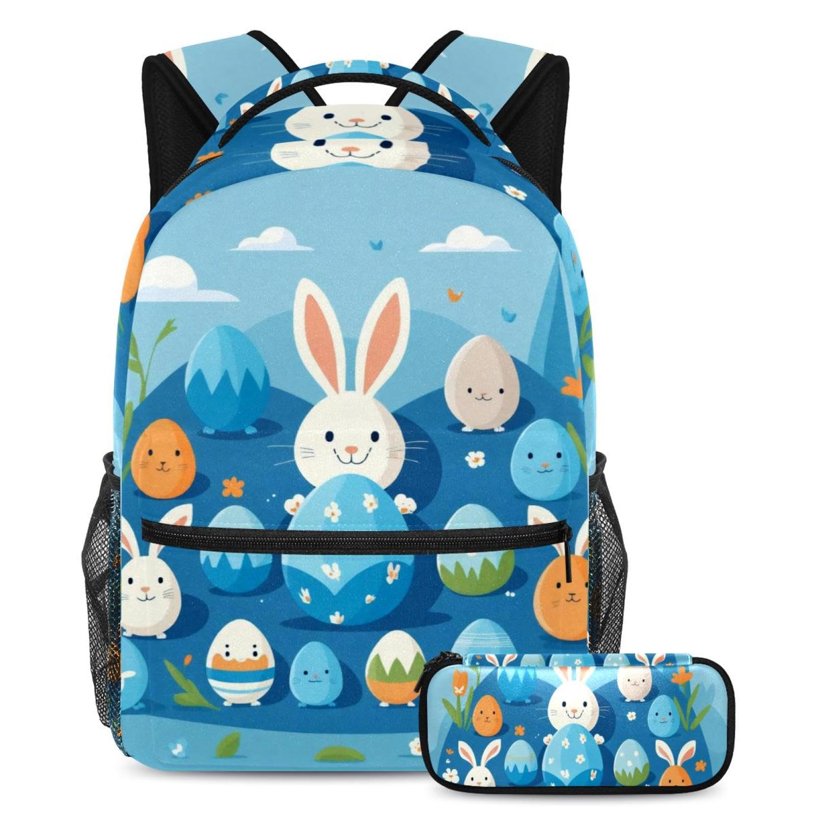 Ensemble cartable et trousse lapin de Pâques bleu multicolore - 7