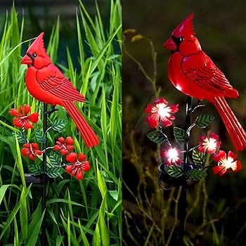 置物  Birds Red Cardinal Cardinal Decor Garden Stake,Solar Metal Red Cardinal