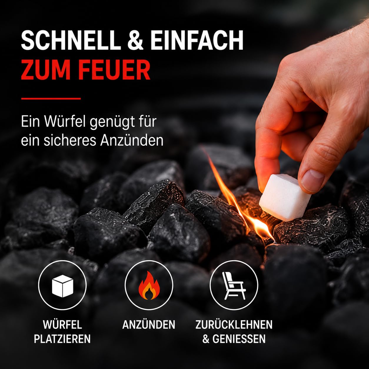 Anzündwürfel 1152 Stück geruchlos auf Paraffinbasis ohne Kerosin Lange Brenndauer Set (24x48 Würfel) Grillanzünder Kaminanzünder Ofenanzünder Kohleanzünder & HLKauf-Block