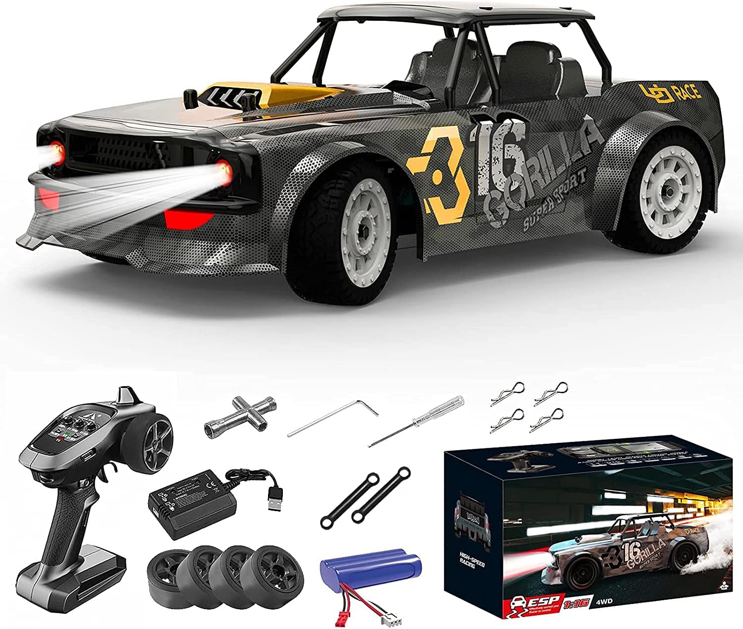 Supdex RC Drift Racing Cars, 1/16 Scale Remote Control Race Cars, 2.4GHz 4WD ESP Configuration with Headlights RC Street Off Road Fast Hobby Grade RC Drifting Trucks for Adults and Kids : Toys & Games