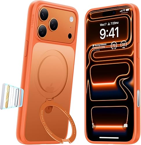 Miniatura 8 de TORRAS Funda magnética Ostand para iPhone 15 Pro Max, prueba de caídas de grado militar compatible con MagSafe Soporte integrado translúcido con
