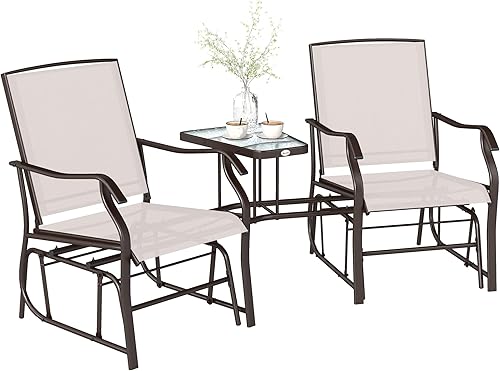 Outsunny Sillas planeadoras para exteriores con mesa auxiliar, mecedora de 2 asientos para patio, sofá biplaza con correa transpirable para patio