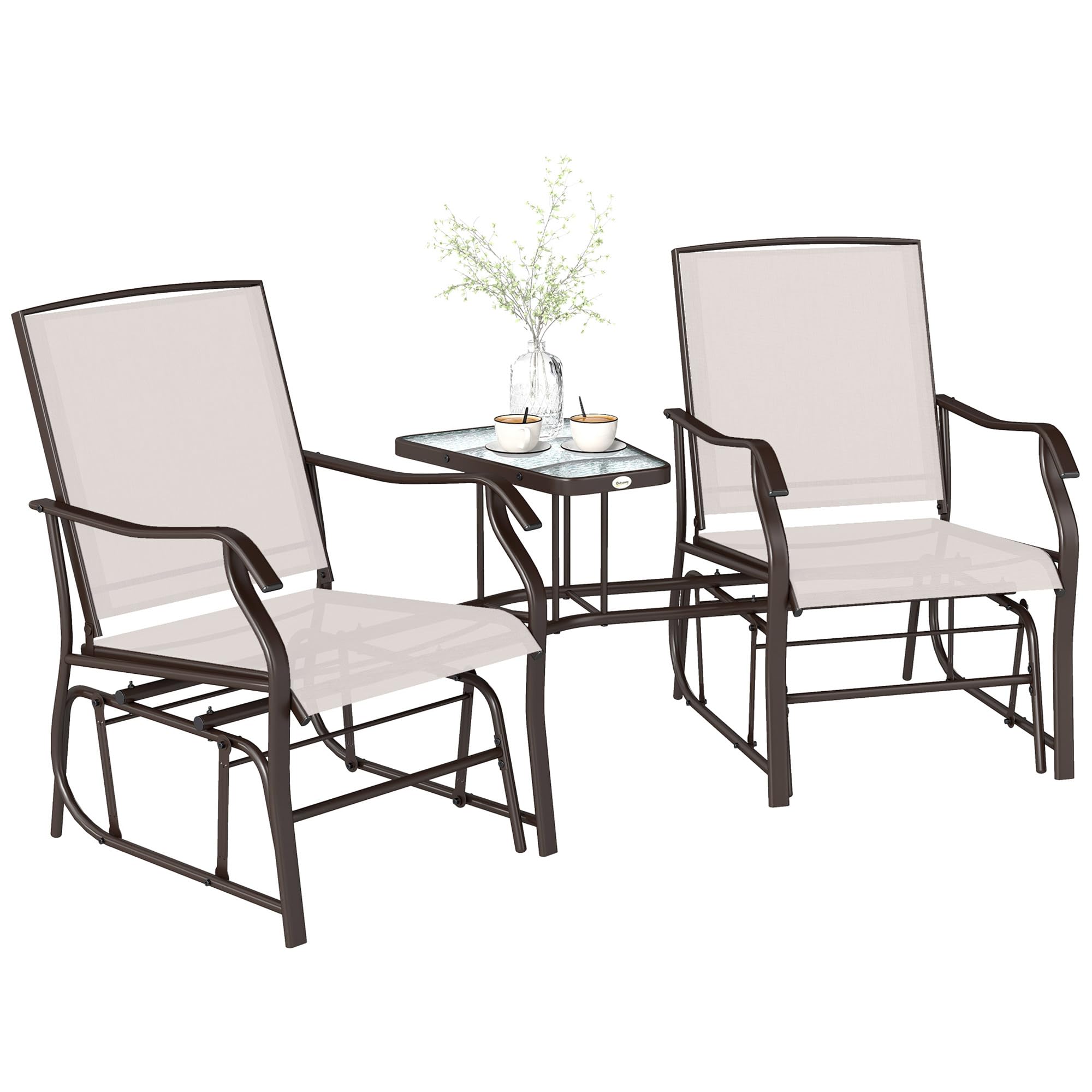 Outsunny Double Glider Rocking Chair - Beige - Steel Frame - Mesh Fabric