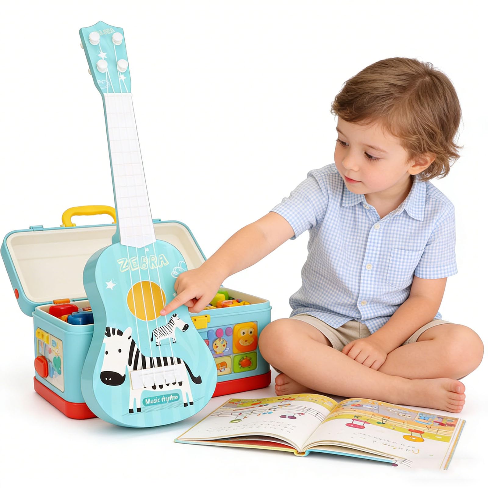 SOIMISS Ukelele De Juguete – Guitarra De Simulación Para Principiantes, Educativo Y Decorativo, 43 Cm