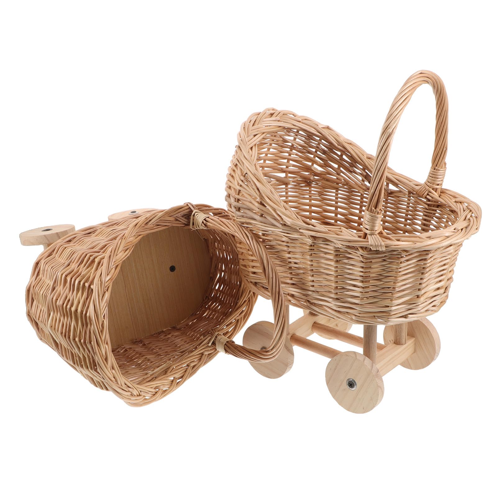 2 Piezas Cesta de Flores de Cochecito de Mimbre Cesta Tejida Asas 31x27x36cm Marrón Claro para Shower y Fiestas Portadulces para Recuerdos