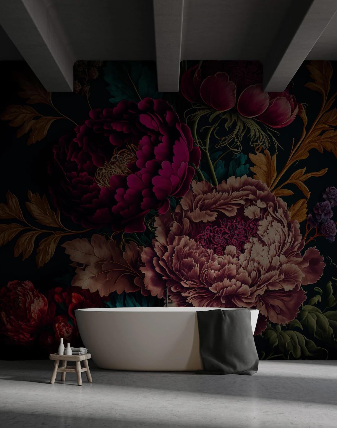 Peel and Stick Floral Wallpaper – Dark Peony Boho Wall Mural, Removable Floral Wallpaper for Living Room, Bedroom & Accent Walls (140" x 90")