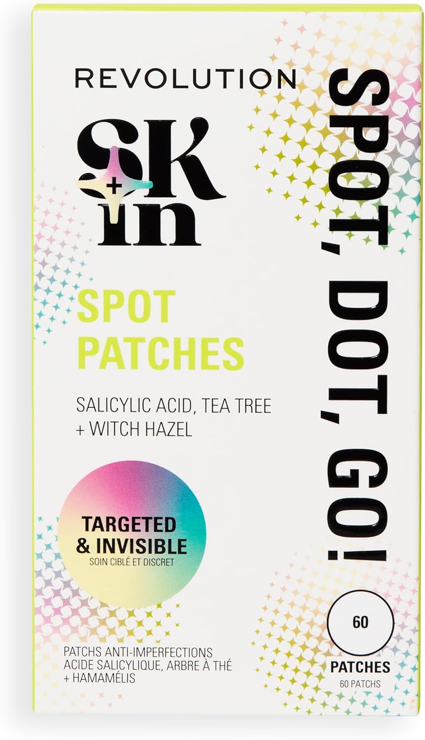 Revolution SKin, Spot, Dot, Go! Spot Patches, Discrete Pimplepleisters met Salicylzuur en Tea Tree, Veganistisch en Dierproefvrij, 60 Pleisters per Doos