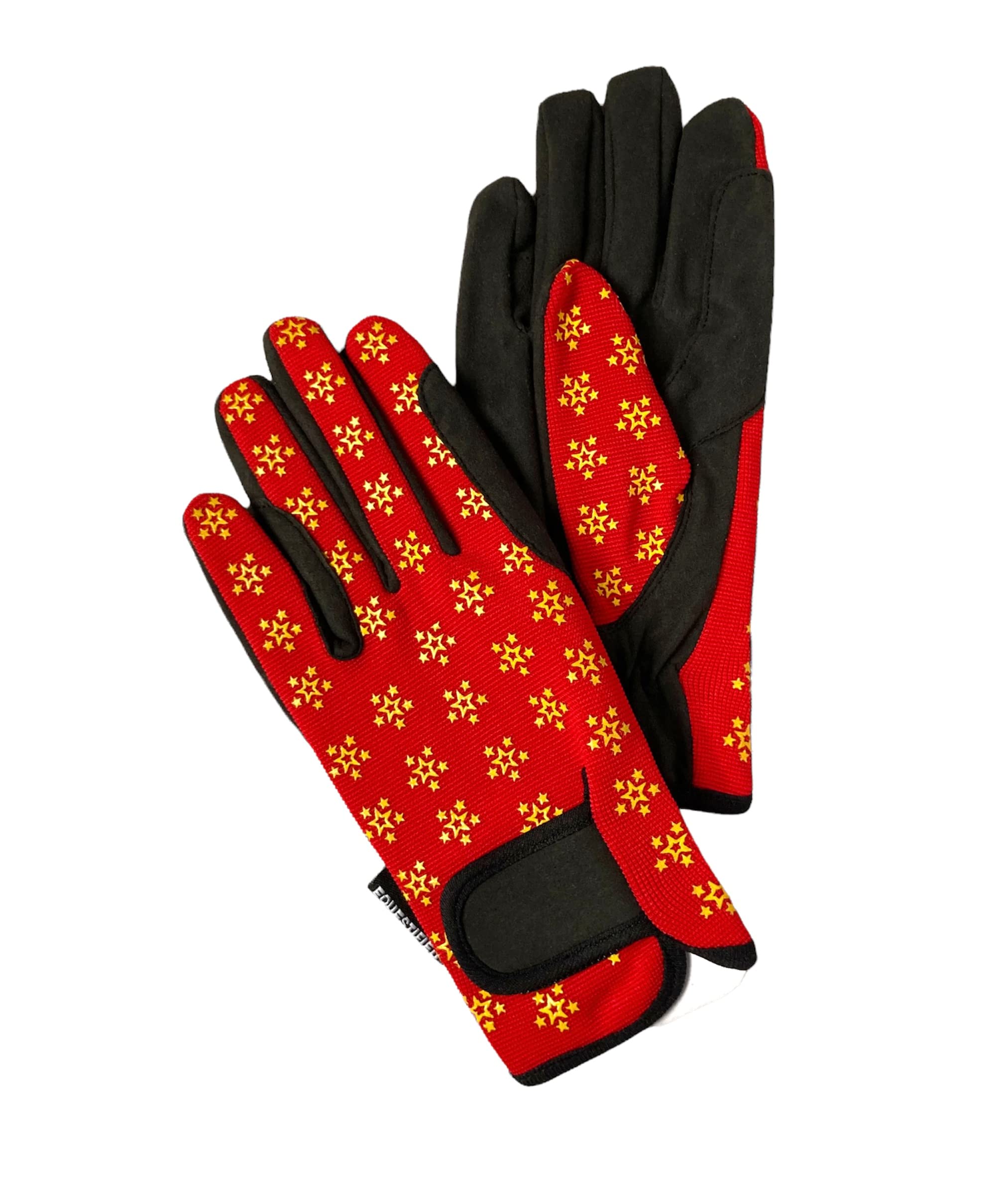Equestified Youth Equestrian Gloves with STAR Design for Girls & Boys Children Gloves All Weather Outdoor Sports Gloves Horse Riding (10-12 Years, Red)