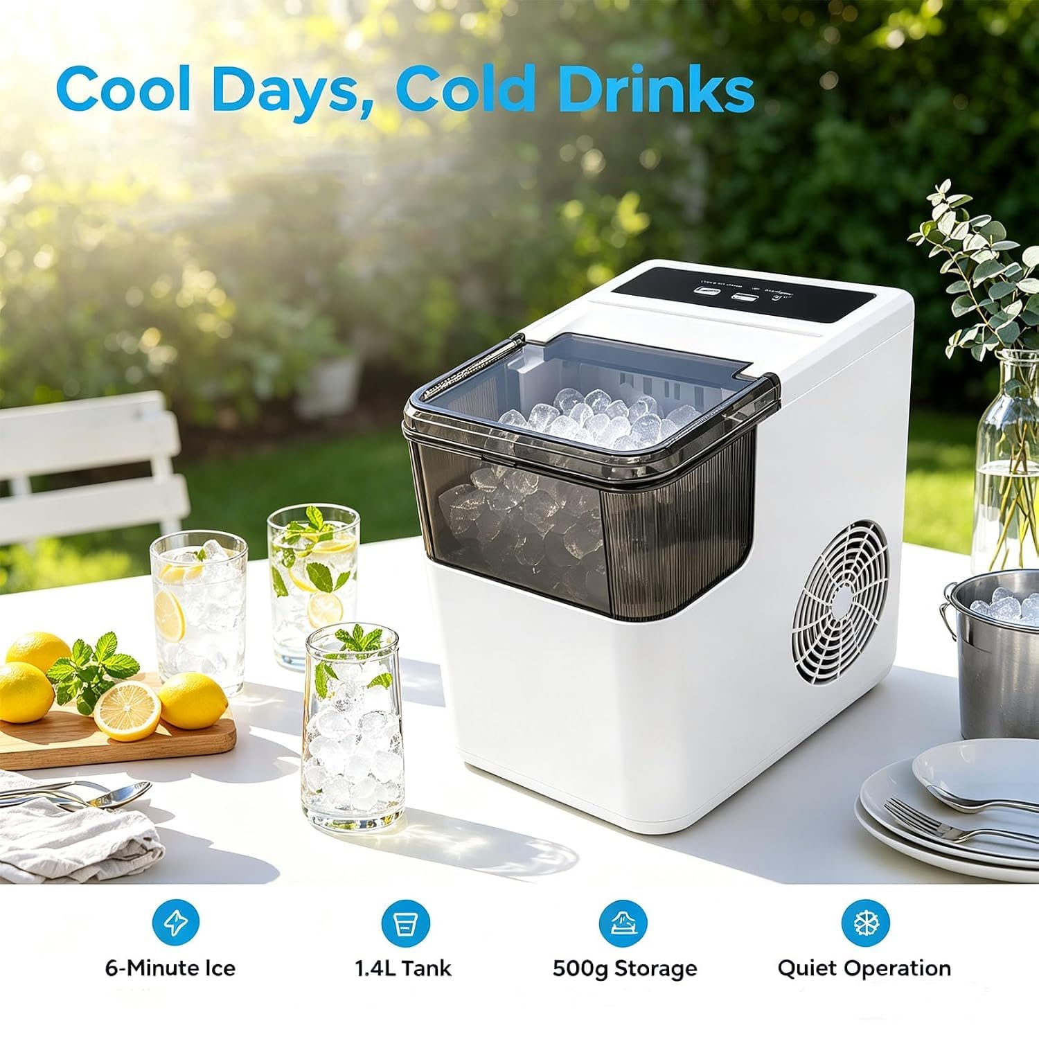 Máquina portátil para hacer hielo en pepitas, tanque de 1,4 L, tamaño ajust