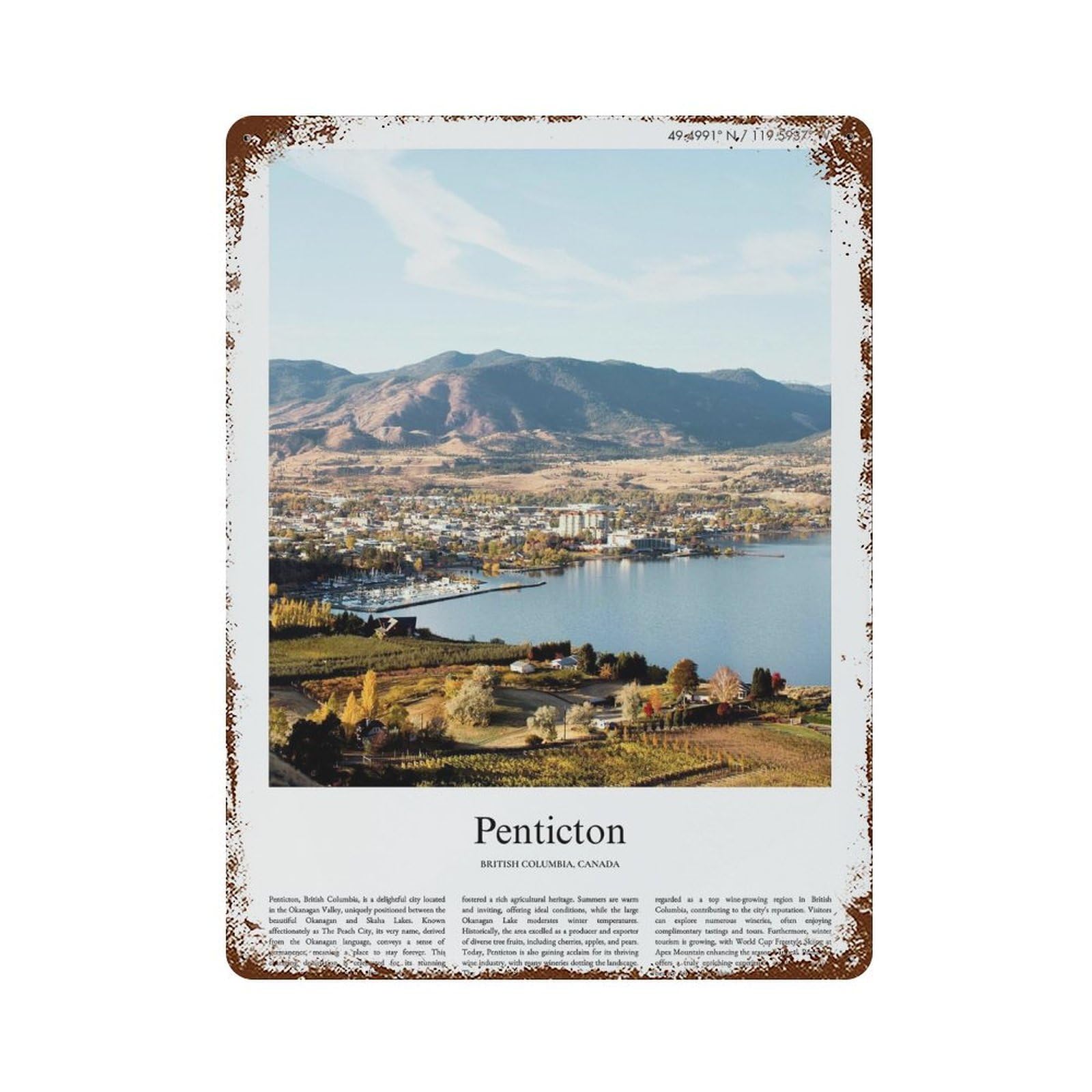 xiaoxiaoshen Penticton British Columbia, Canada City Scenery Wall Decor Art Metal Tin Poster Modern Home Decor Art Home Bar Shop Decorations Vintage Sign 40x30cm