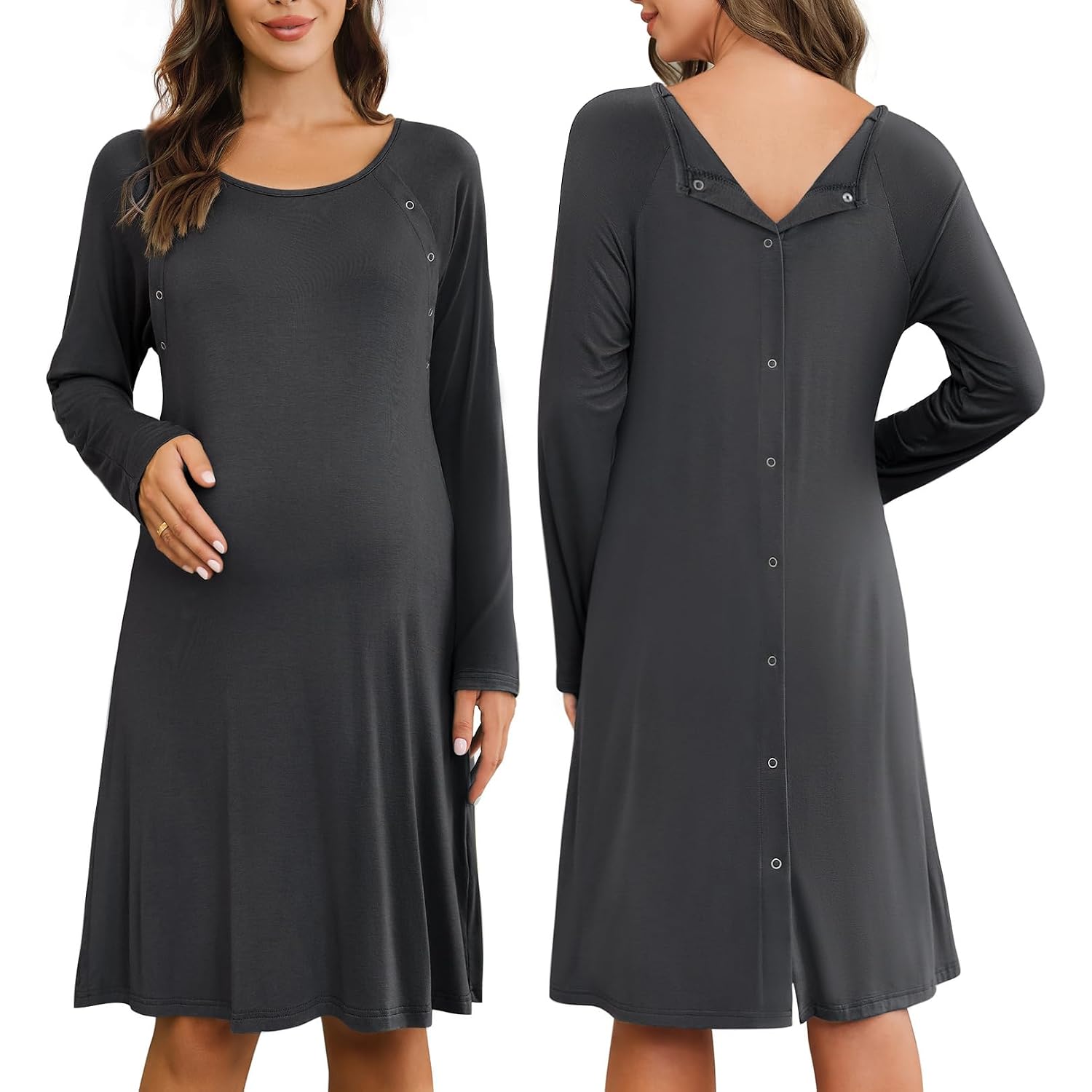 Ekouaer Women’s Nursing/Delivery/Labor/Hospital Nightdress Short Sleeve Maternity Nightgown with Button S-XXL