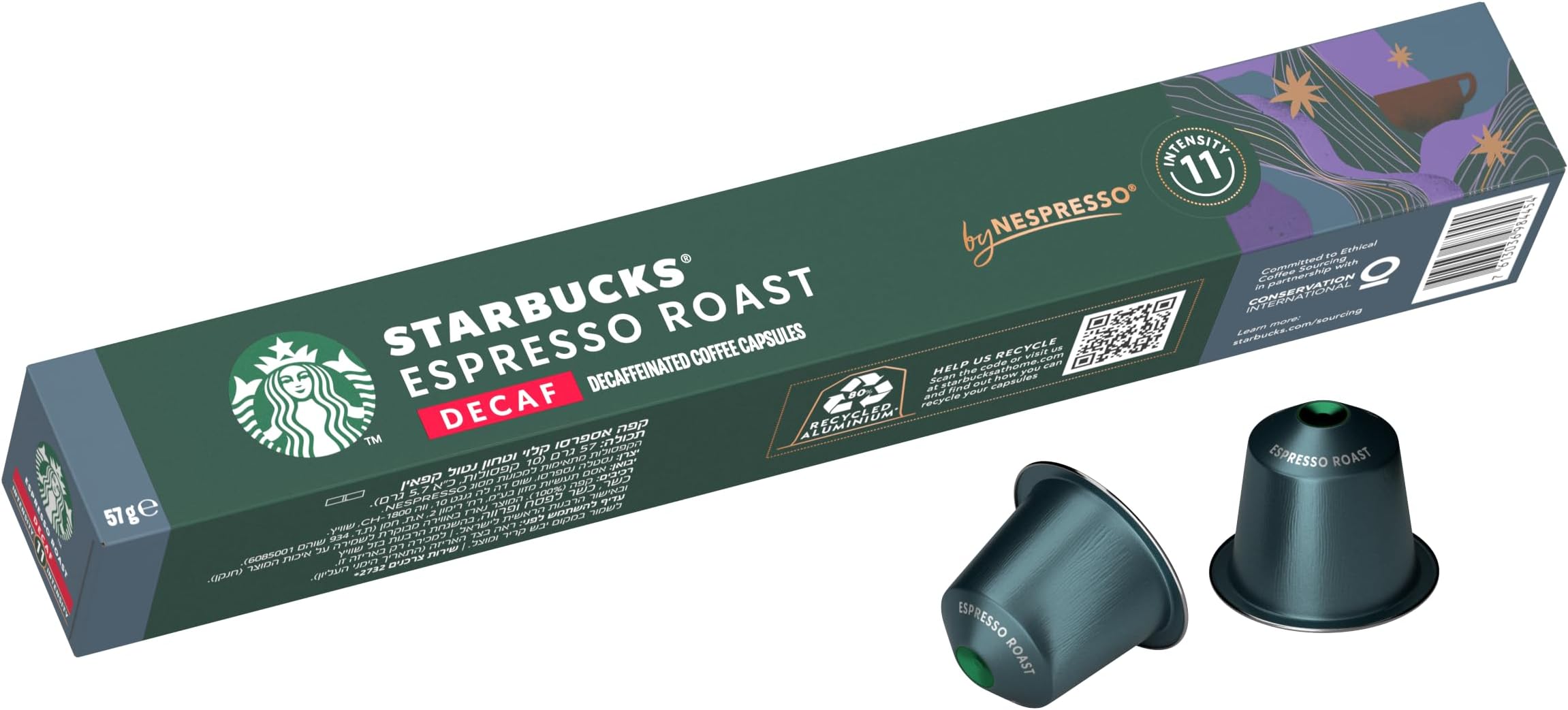 Starbucks Decaf Espresso Roast By Nespresso Dark Roast Coffee Capsules, Tube of 10 Servings