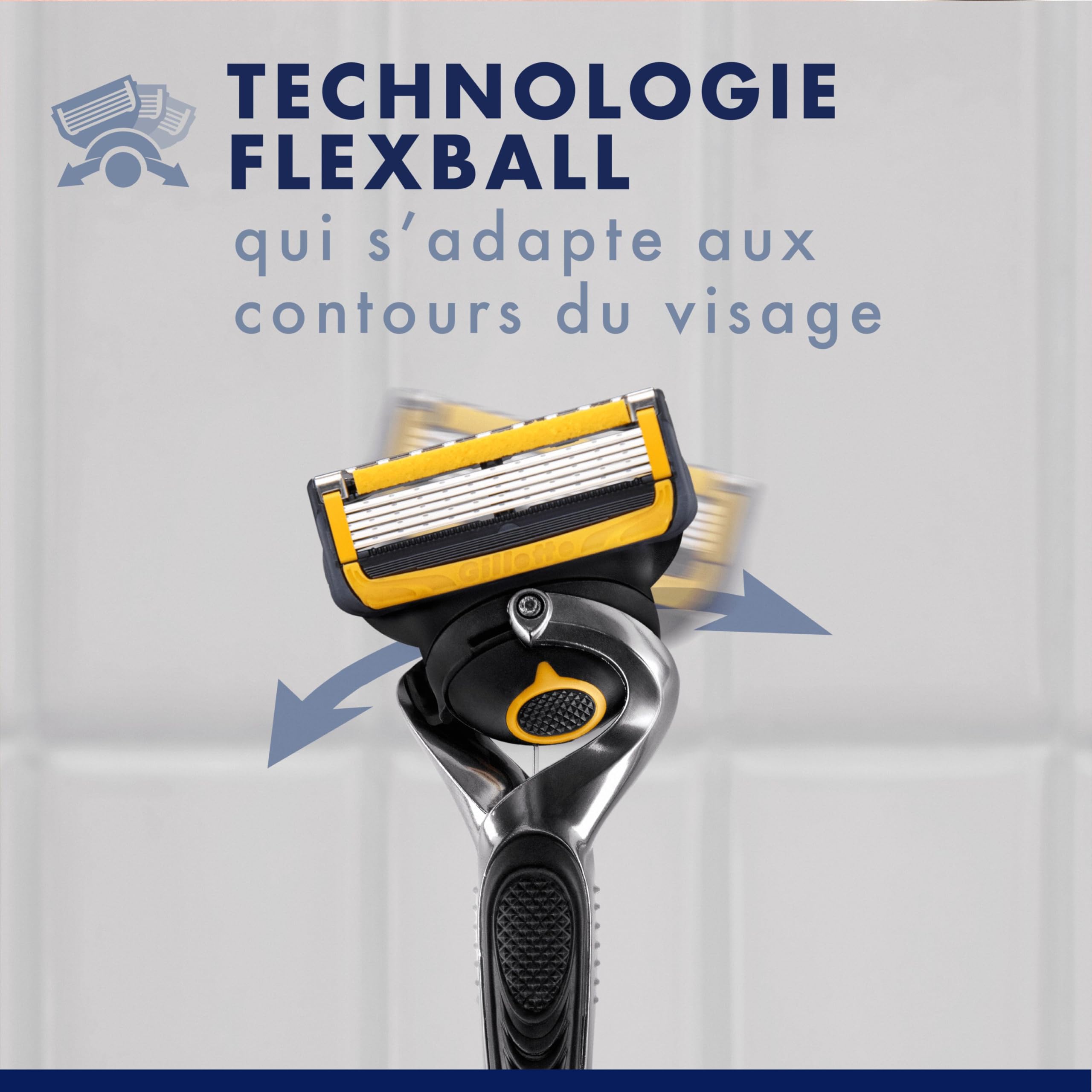 Gillette Rasoir Homme Proshield Power, Cartouche à 5 Lames, Argent | Manche Réutilisable, Tête Flexible en Acier Inoxydable Longue Durée, Bande Lubrifiante x2, 1 Recharge Jusqu’à 30 Rasages