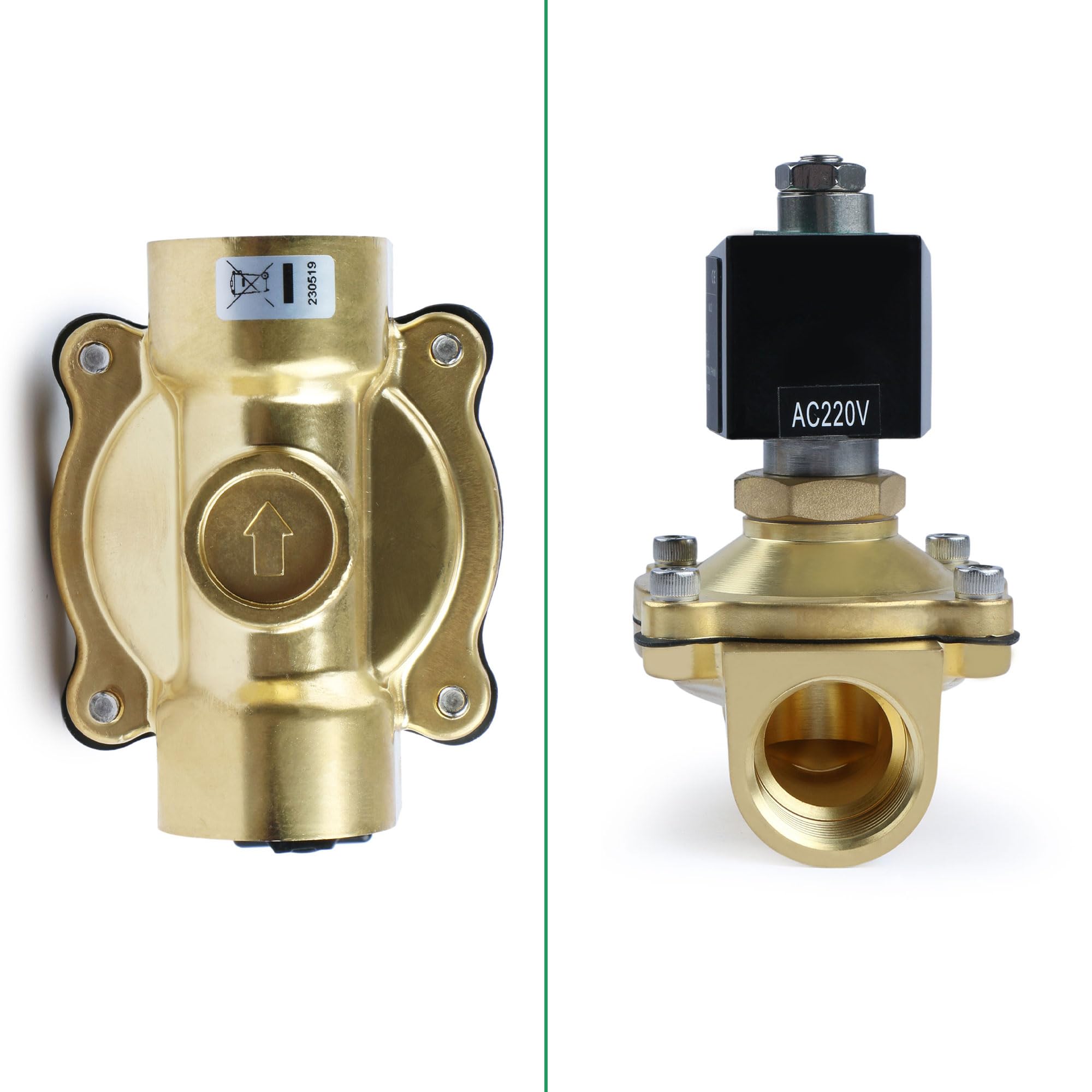 U.S. Solid Electroválvula latón G 1 pulgada 220 V CA normalmente abierta 10 bar, válvula eléctrica para agua, aire, diésel, queroseno, gasolina