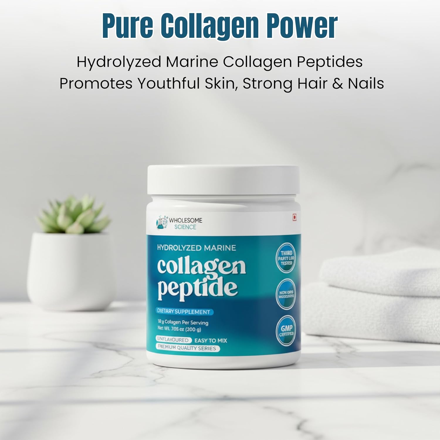 Hydrolyzed Marine Collagen Peptides Powder – Collagen Peptide Formula for Skin, Hair & Nails – Non-GMO, Third-Party Lab Tested, Dietary Supplement – 10 g (1 Scoops) per Serving