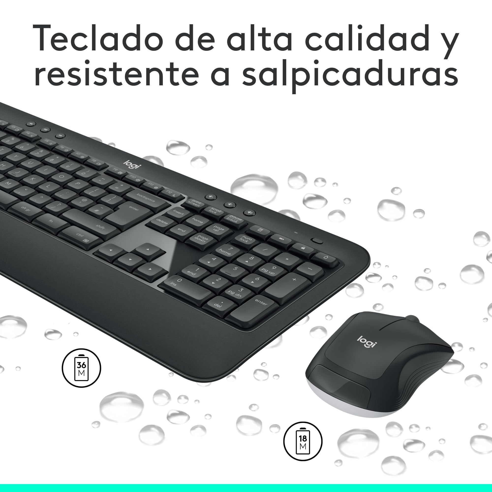 Logitech MK540 Advanced Combo Teclado y Ratón Inalámbrico para Windows, Receptor USB unificador de 2,4 GHz, Botones Multimedia, Batería de 3 años de duración, PC, Portátil, QWERTY Español - Negro