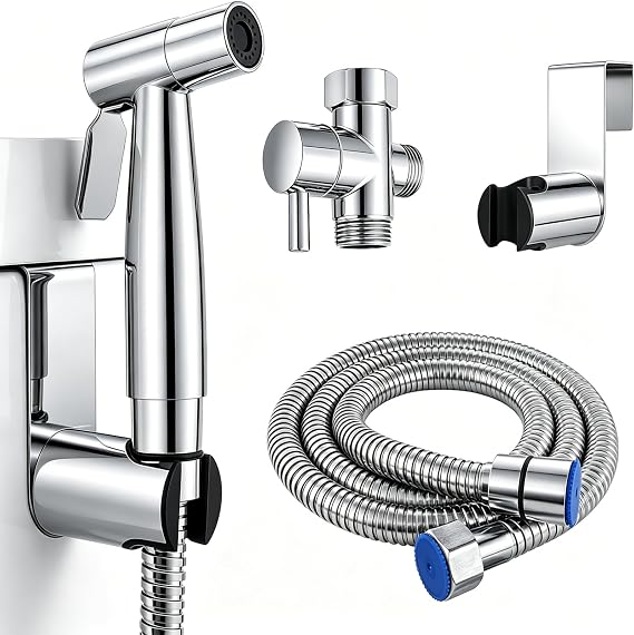 JRJRN Kit Douchette WC Inox Haute Pression avec Double Protection & Vanne d'Arrêt