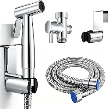Handheld Toilet Bidet Sprayer Kit, Stainless Steel Bathroom Bidet Sprayer Set, Handheld Douche Shower Spray with 1.5m Hose, Portable Bidet Sprayer Kit, Baby Cloth Diaper Washer for Personal Hygiene