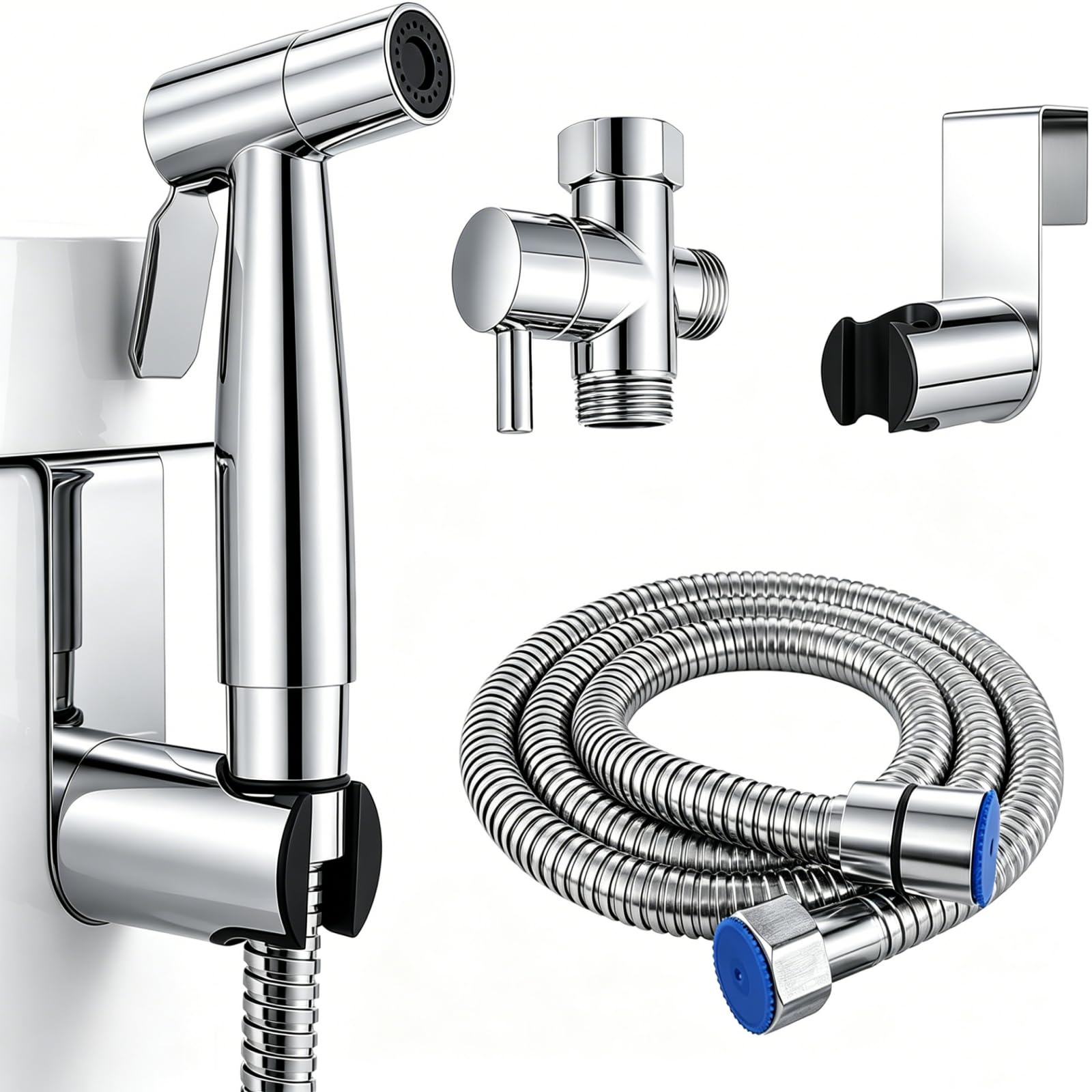 Kit de Pulverizador de Bidé de Mano, Ducha Bidet Acero Inoxidable con 1.5m Manguera, Grifo Portatil para WC Kit, Juego de Ducha de Mano de Bidé para Higiene Personal