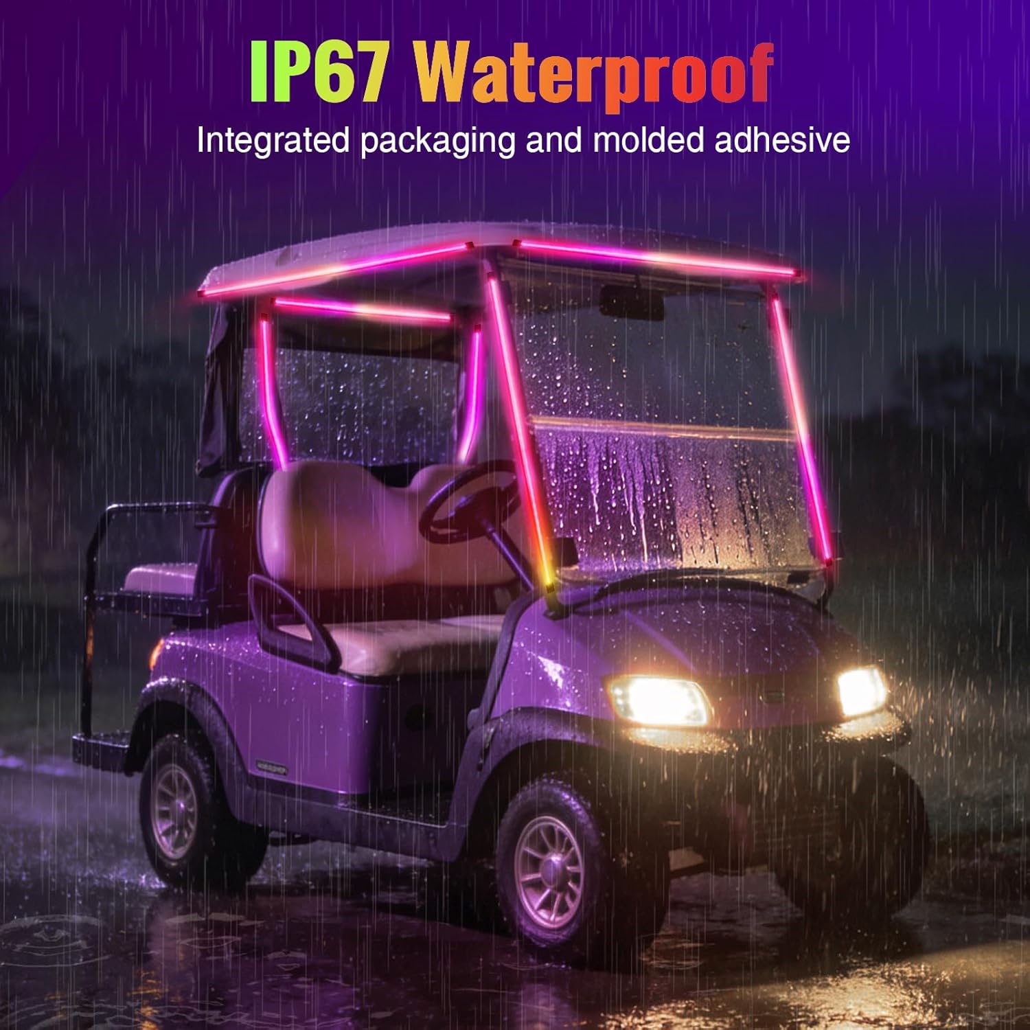 12-80V FCOB Golf Cart LED Light Strip, 200+ Dynamic Modes, CCT RGBW Dimmable Lighting, Smooth Uniform Glow, APP Control/Music Sync, IP67 Waterproof, Fit UTVs & ATVs, Perfect Golf Cart Decor