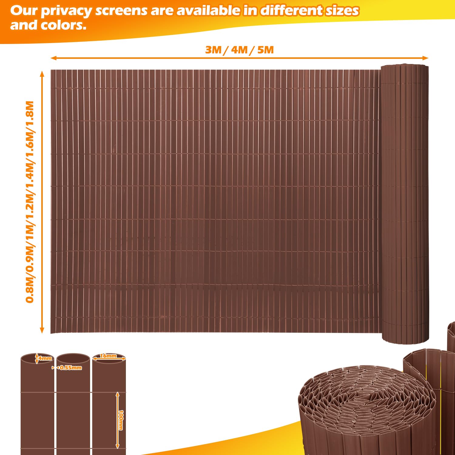 PCW 140 x 900 cm z prążkowaną konstrukcją i opaskami kablowymi, odporne na promieniowanie UV, idealne do ogrodzeń ogrodowych, tarasów, balkonów, na zewnątrz, ochrona prywatności