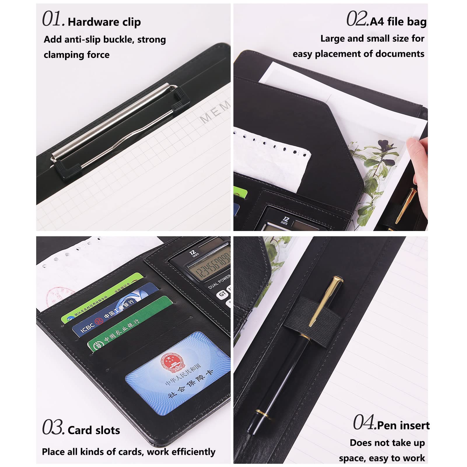 Teczka A4 z notesem, Etui organizer na segregator 250x320mm A4 Letter PU Leather z notatnikiem Różowy Wybierz kalkulator