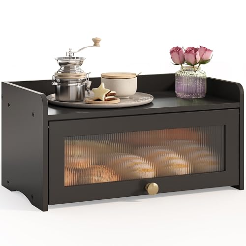 JANSNIMEN Vintage Bread Box for Kitchen Countertop Black