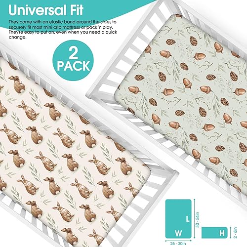 Miniatura 10 de BROLEX Sábanas ajustadas para cuna de bebé Juego de 2 para colchón de cuna de tamaño estándar para niños y niñas - Sábanas de punto jersey para cuna