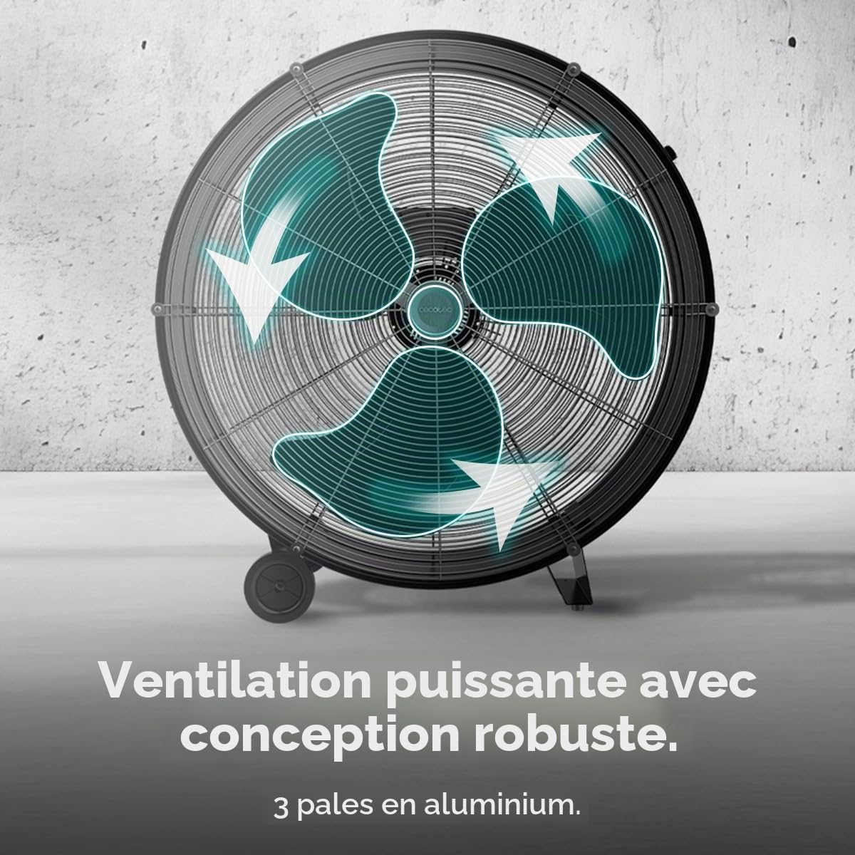Cecotec Ventilateur de Sol Industriel Proindustry 2400, 180W, Diamètre 60 cm, 3 Vitesses, Pales en Aluminium, Débit d'Air 9832,8 m³/h, Design Transportable, Grille de Protection, Facile à Utiliser