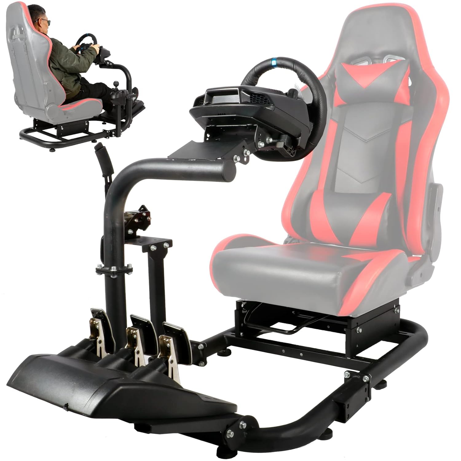 Anman Muscular Simulator Cockpit/Gear Shifter Mount/Fits for Logitech Thrustmaster Fanatec/Pro Adjustable Driving Racing Wheel Stand/Steering Wheel Pedal Seat Not include