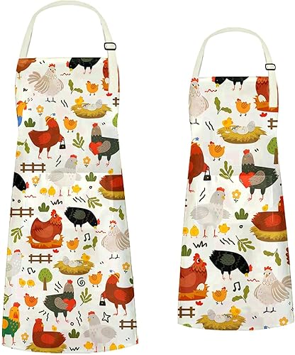 Juego de 2 delantales para padres e hijos, delantales de cocina ajustables para mujeres con bolsillos, delantal infantil para cocinar, hornear