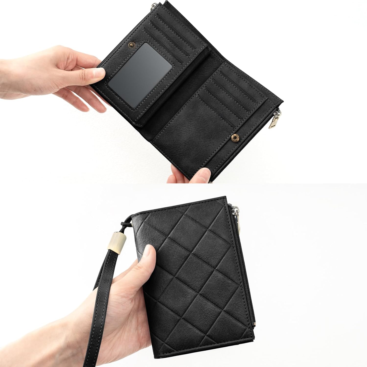 Small Wallet for Women Leather RFID Blocking Trifold Compact Card Holder Wallets with Dual Zipper Coin Pocket - Image 6