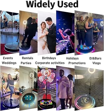 360° Photo Booth Machine for Parties, Remote Control Spin Camera Booth with Free Custom Logo, Accommodates 1-5 People, Automatic Slow Motion, Flight Case Included